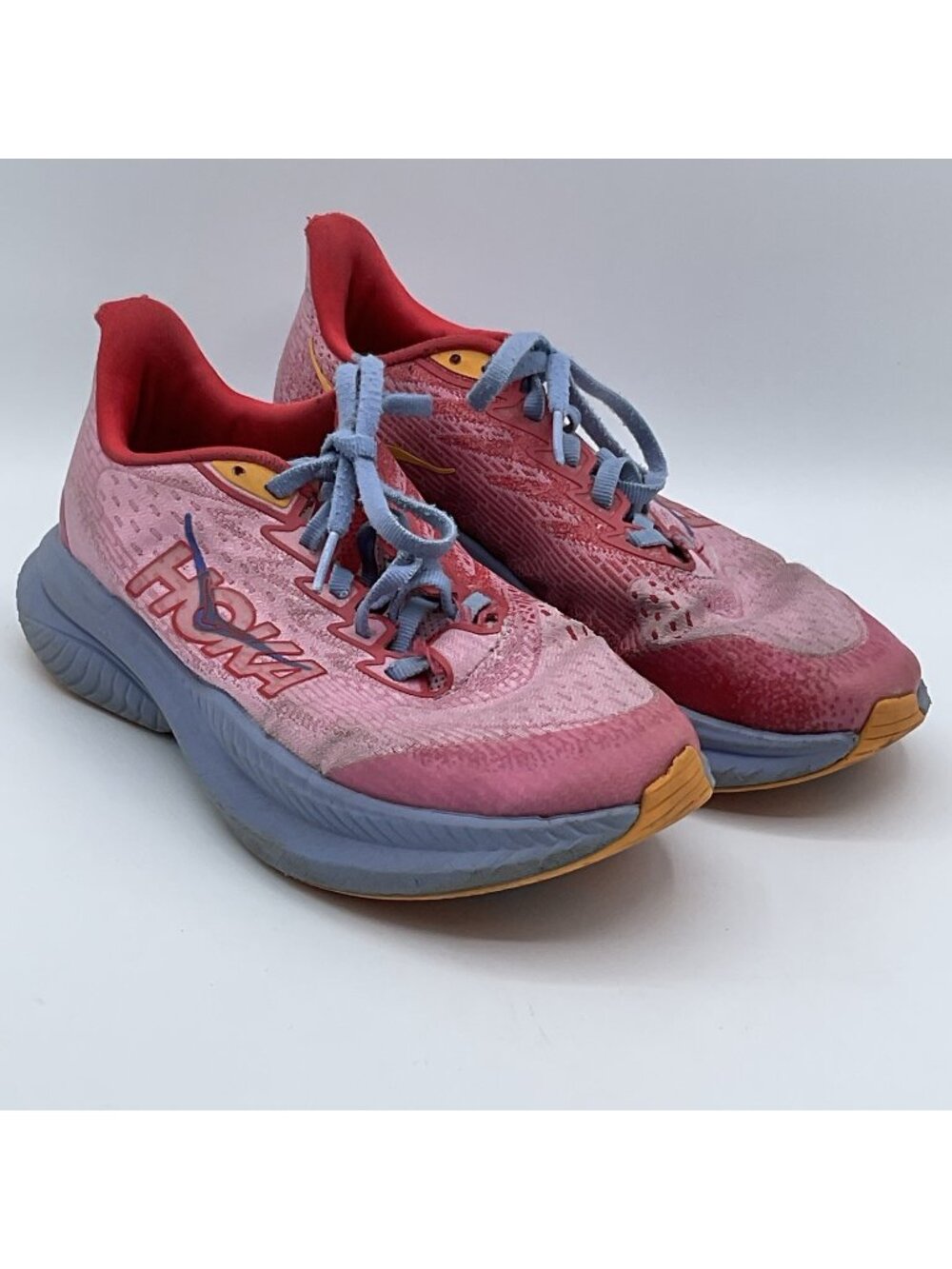HOKA ONE ONE Mach 6 Women’s Size 4 Pink Blue Running Shoes Sneakers